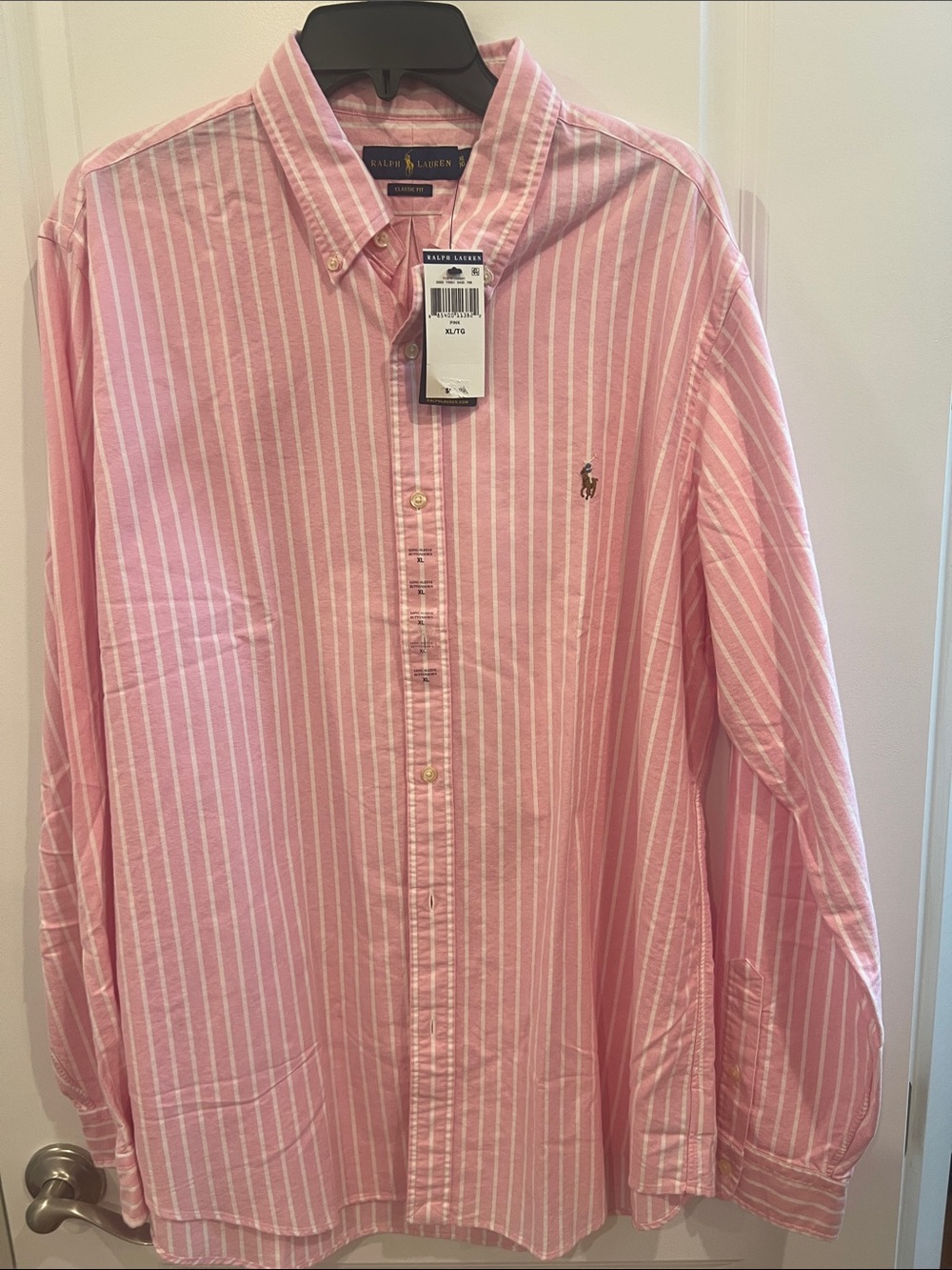 Ralph Lauren Pink and White Stripe Classic Button-Down Oxford Shirt